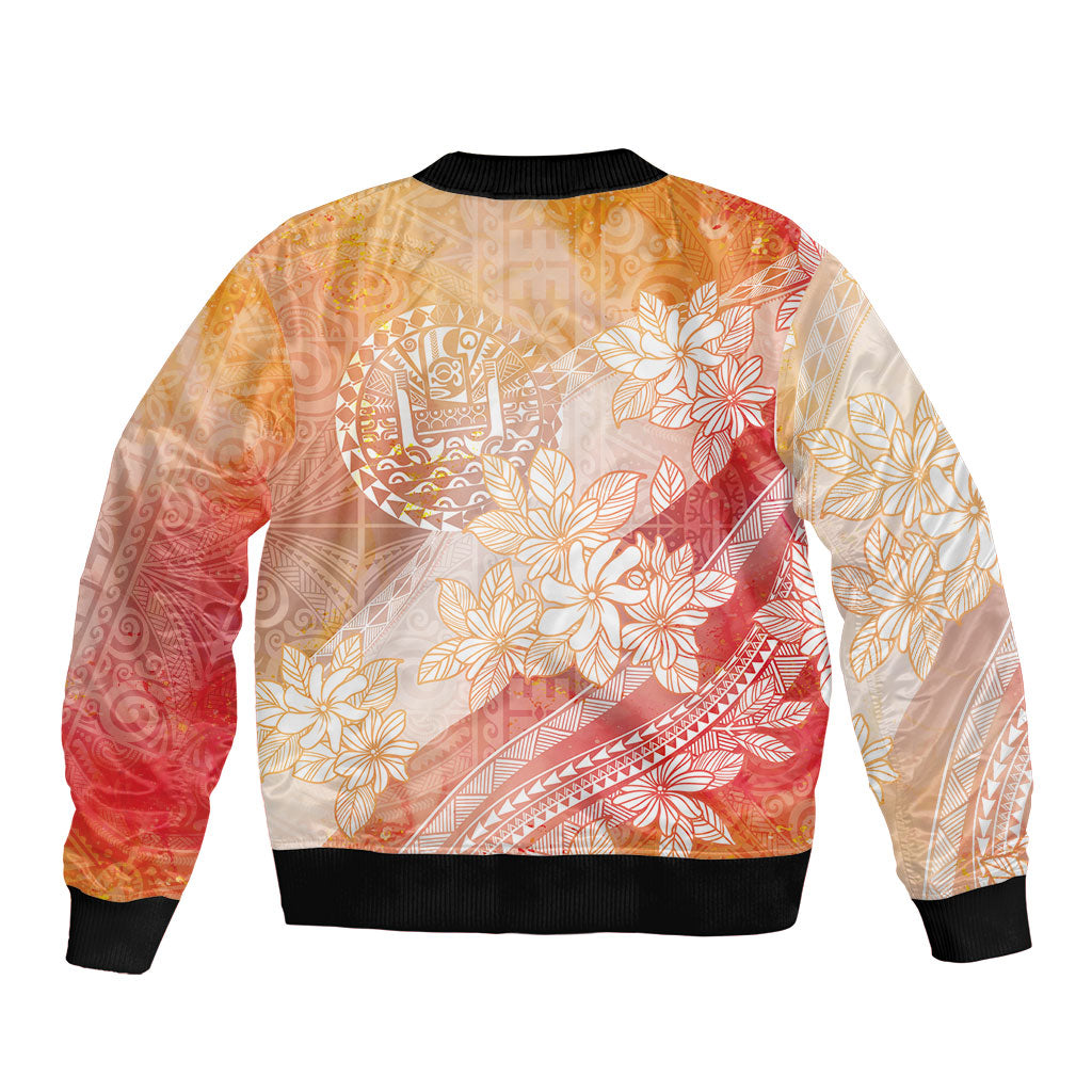 Tahiti Tiare Marble Glaze Bomber Jacket Autumn Red LT7 - Polynesian Pride