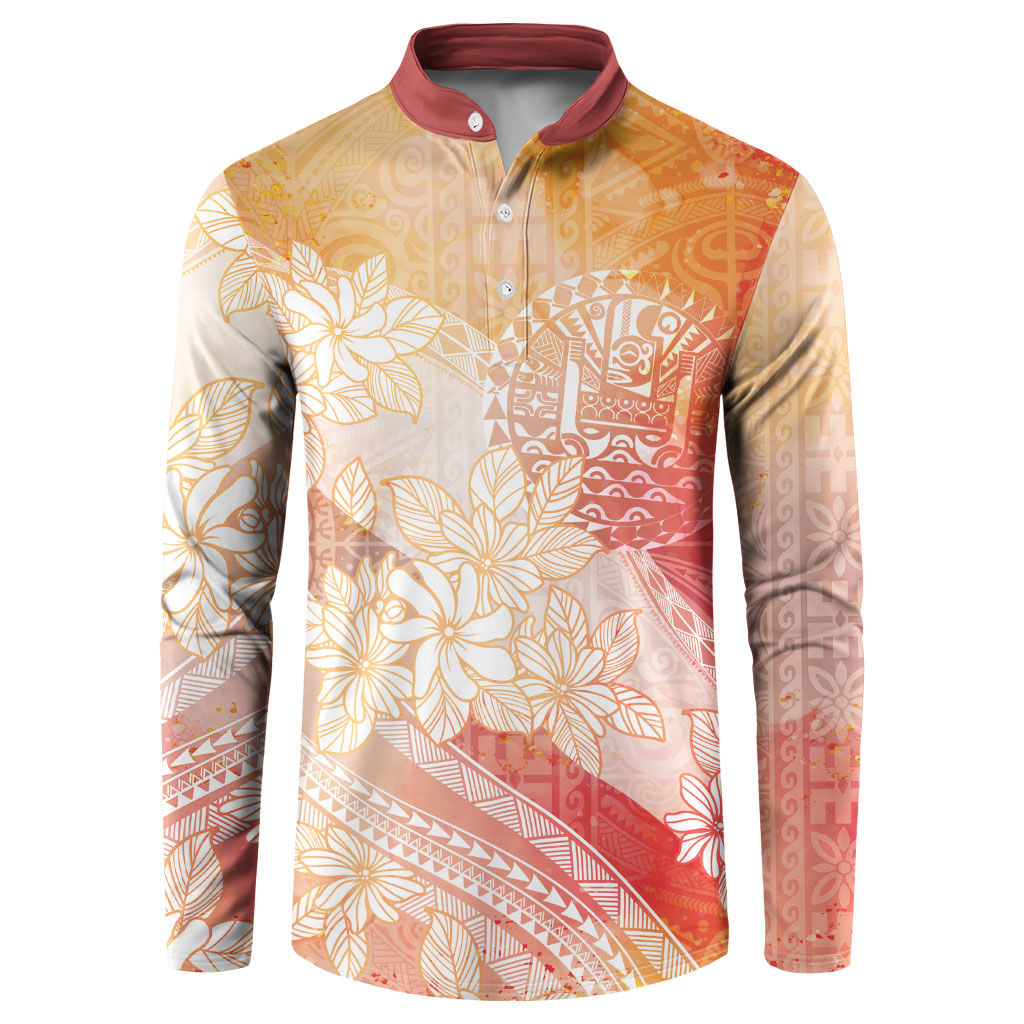 Tahiti Tiare Marble Glaze Button Sweatshirt Autumn Red LT7 Orange Red - Polynesian Pride