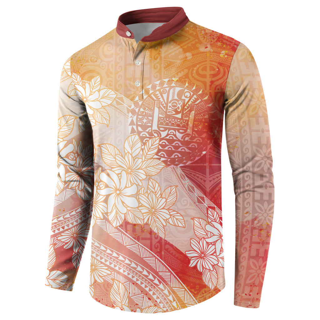 Tahiti Tiare Marble Glaze Button Sweatshirt Autumn Red LT7 - Polynesian Pride
