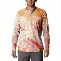 Tahiti Tiare Marble Glaze Button Sweatshirt Autumn Red LT7 - Polynesian Pride