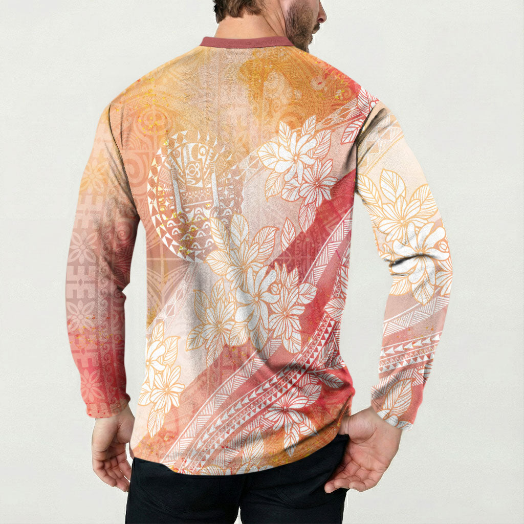 Tahiti Tiare Marble Glaze Button Sweatshirt Autumn Red LT7 - Polynesian Pride