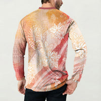 Tahiti Tiare Marble Glaze Button Sweatshirt Autumn Red LT7 - Polynesian Pride