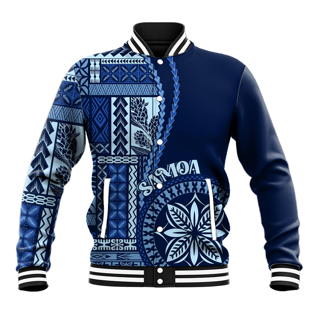 Samoa Siapo Motif Baseball Jacket Classic Style - Bue Ver LT7 Unisex Blue - Polynesian Pride