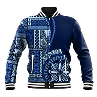 Samoa Siapo Motif Baseball Jacket Classic Style - Bue Ver LT7 Unisex Blue - Polynesian Pride