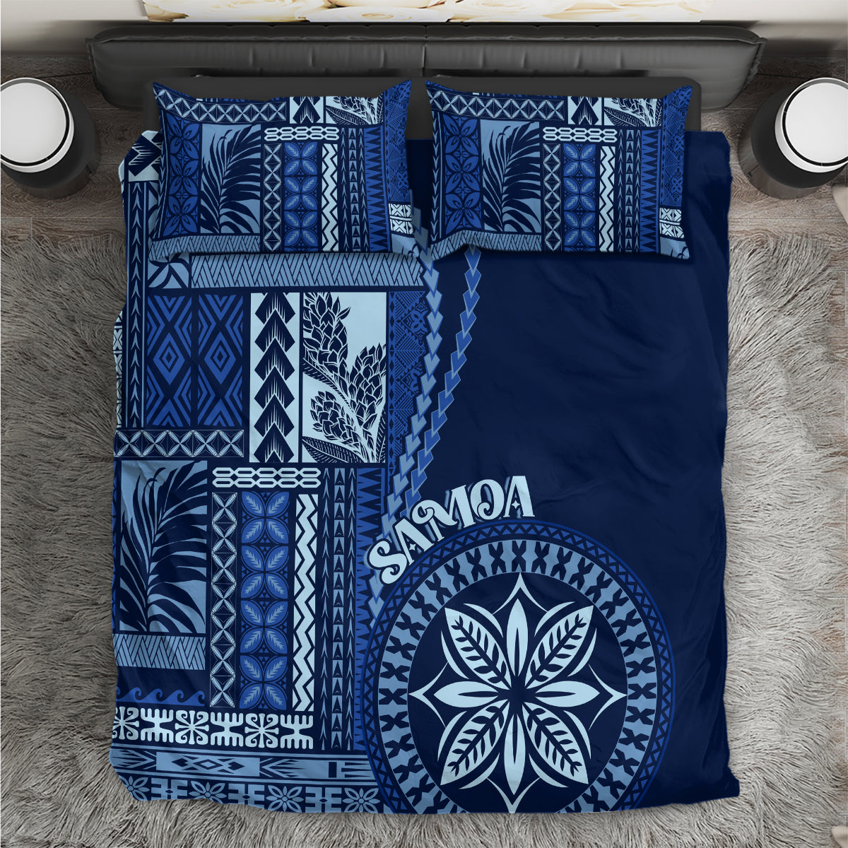 Samoa Siapo Motif Bedding Set Classic Style - Bue Ver LT7 Blue - Polynesian Pride