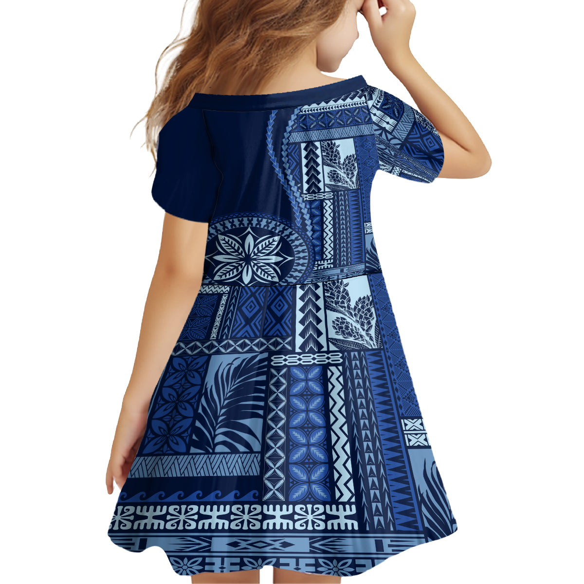 Samoa Siapo Motif Family Matching Long Sleeve Bodycon Dress and Hawaiian Shirt Classic Style - Bue Ver LT7 - Polynesian Pride