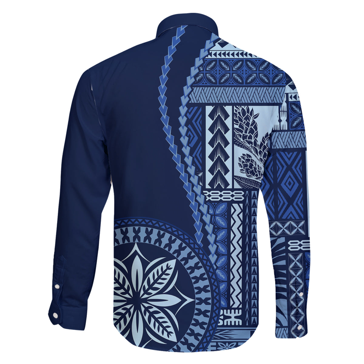 Samoa Siapo Motif Family Matching Long Sleeve Bodycon Dress and Hawaiian Shirt Classic Style - Bue Ver LT7 - Polynesian Pride