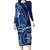 Samoa Siapo Motif Family Matching Long Sleeve Bodycon Dress and Hawaiian Shirt Classic Style - Bue Ver LT7 Mom's Dress Blue - Polynesian Pride