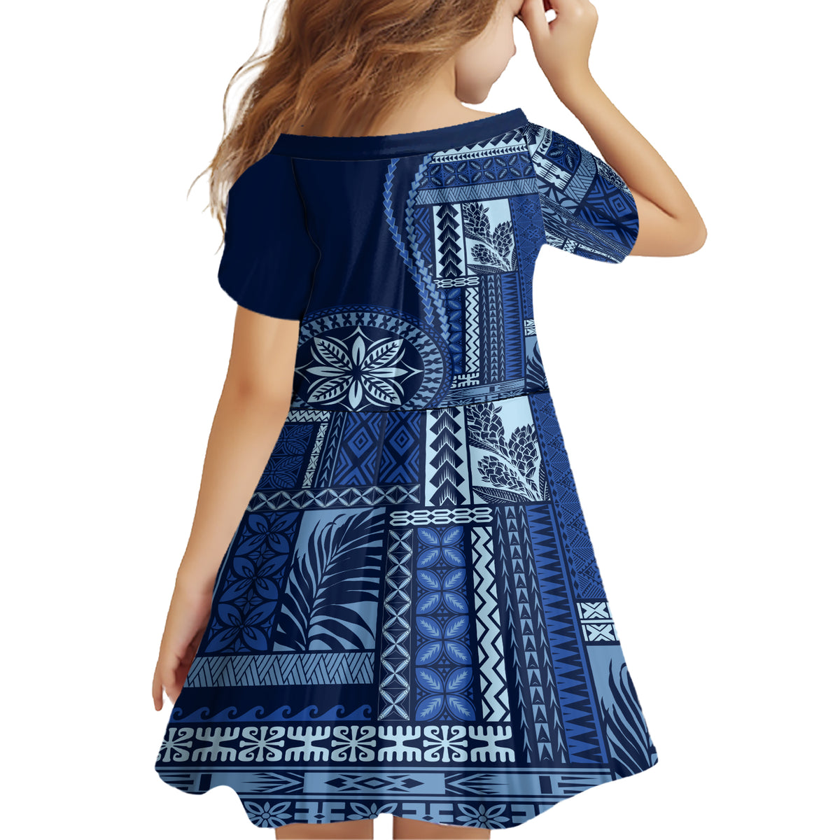 Samoa Siapo Motif Family Matching Short Sleeve Bodycon Dress and Hawaiian Shirt Classic Style - Bue Ver LT7 - Polynesian Pride