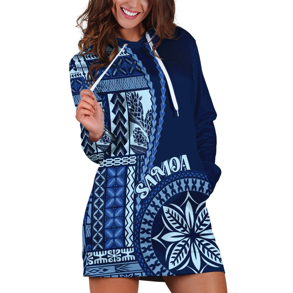 Samoa Siapo Motif Hoodie Dress Classic Style - Bue Ver LT7 Blue - Polynesian Pride