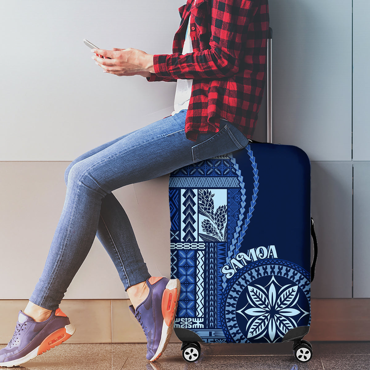 Samoa Siapo Motif Luggage Cover Classic Style - Bue Ver LT7 - Polynesian Pride