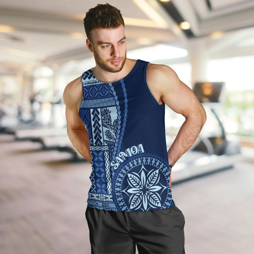 Samoa Siapo Motif Men Tank Top Classic Style - Bue Ver LT7 Blue - Polynesian Pride