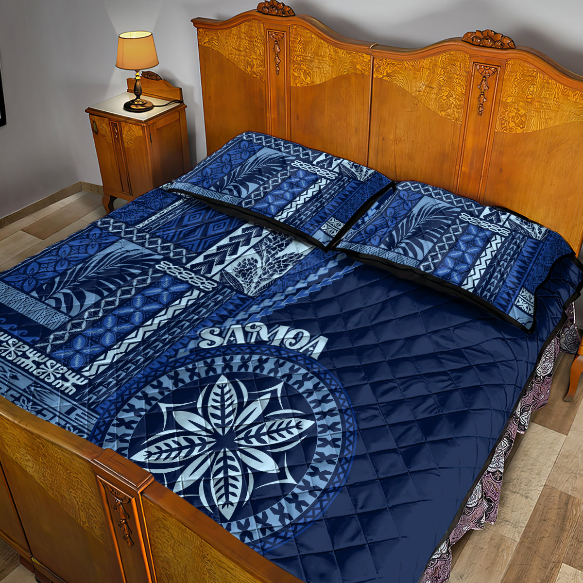 Samoa Siapo Motif Quilt Bed Set Classic Style - Bue Ver LT7 - Polynesian Pride