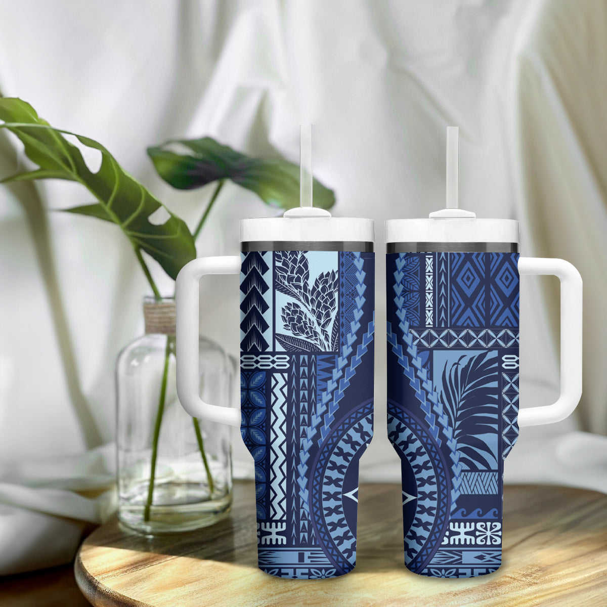 Samoa Siapo Motif Tumbler With Handle Classic Style - Blue Ver