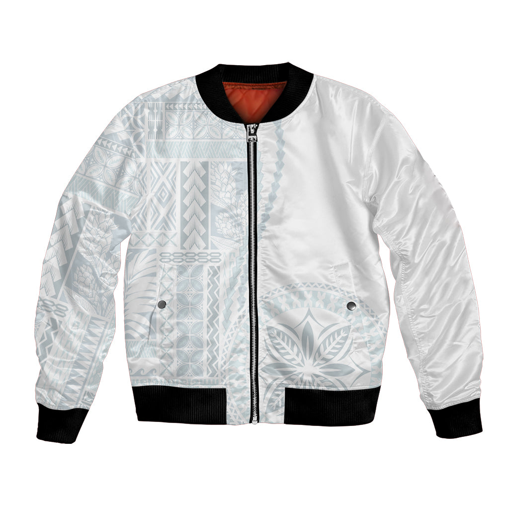 Samoa White Sunday Bomber Jacket Classic Siapo Style LT7 Unisex White - Polynesian Pride