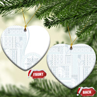 Samoa White Sunday Ceramic Ornament Classic Siapo Style LT7 Heart White - Polynesian Pride