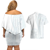 Samoa White Sunday Couples Matching Off Shoulder Short Dress and Hawaiian Shirt Classic Siapo Style LT7 - Polynesian Pride