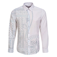 Samoa White Sunday Family Matching Summer Maxi Dress and Hawaiian Shirt Classic Siapo Style LT7 Dad's Shirt - Long Sleeve White - Polynesian Pride