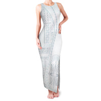 Samoa White Sunday Family Matching Tank Maxi Dress and Hawaiian Shirt Classic Siapo Style LT7 Mom's Dress White - Polynesian Pride