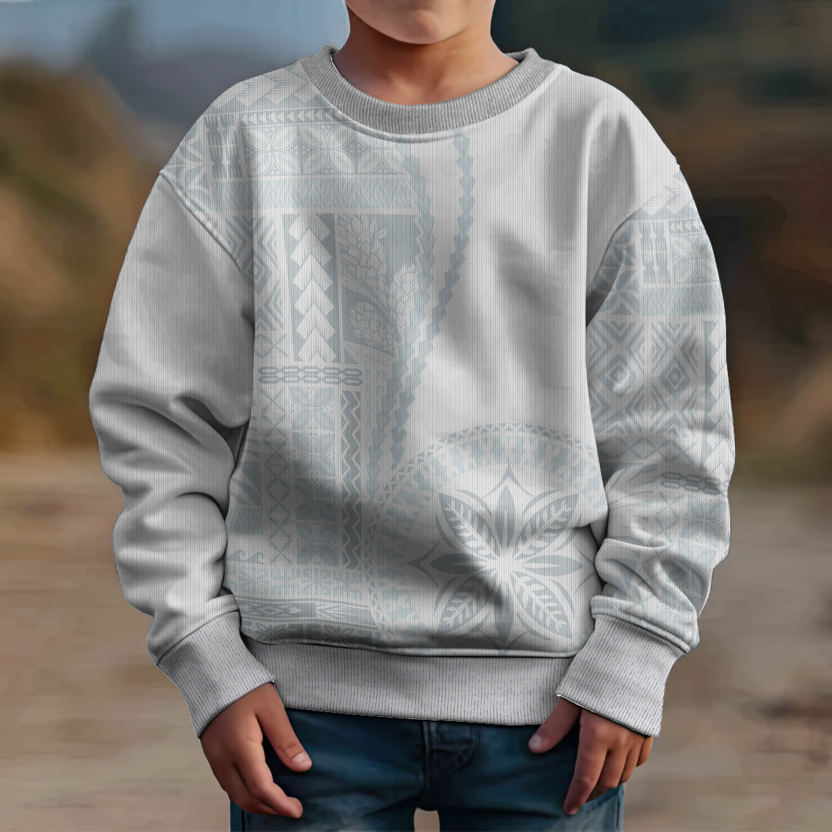 Samoa White Sunday Kid Ugly Christmas Sweater Classic Siapo Style LT7 - Polynesian Pride