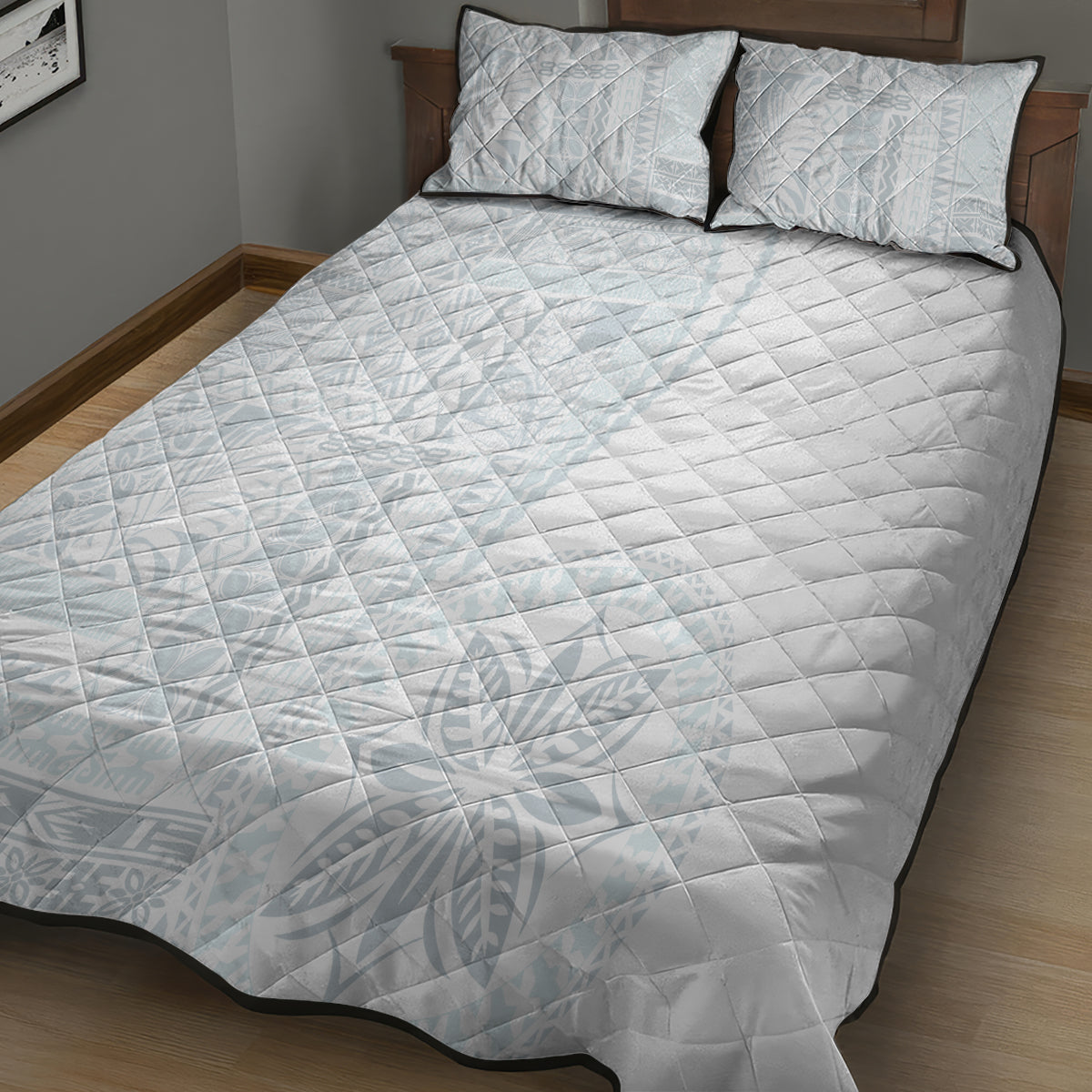 Samoa White Sunday Quilt Bed Set Classic Siapo Style LT7 - Polynesian Pride