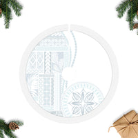 Samoa White Sunday Tree Skirt Classic Siapo Style LT7 Fringed Tree Skirts White - Polynesian Pride