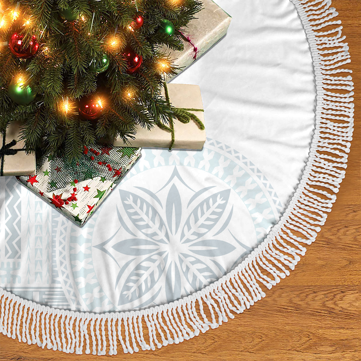 Samoa White Sunday Tree Skirt Classic Siapo Style LT7 - Polynesian Pride
