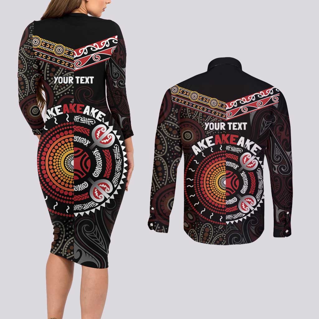 Aotearoa and Australia Indigenous Couples Matching Long Sleeve Bodycon Dress and Long Sleeve Button Shirt Stand Together For Te Tiriti