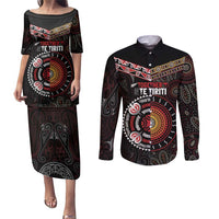 Aotearoa and Australia Indigenous Couples Matching Puletasi and Long Sleeve Button Shirt Stand Together For Te Tiriti