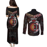 Aotearoa and Australia Indigenous Couples Matching Puletasi and Long Sleeve Button Shirt Stand Together For Te Tiriti