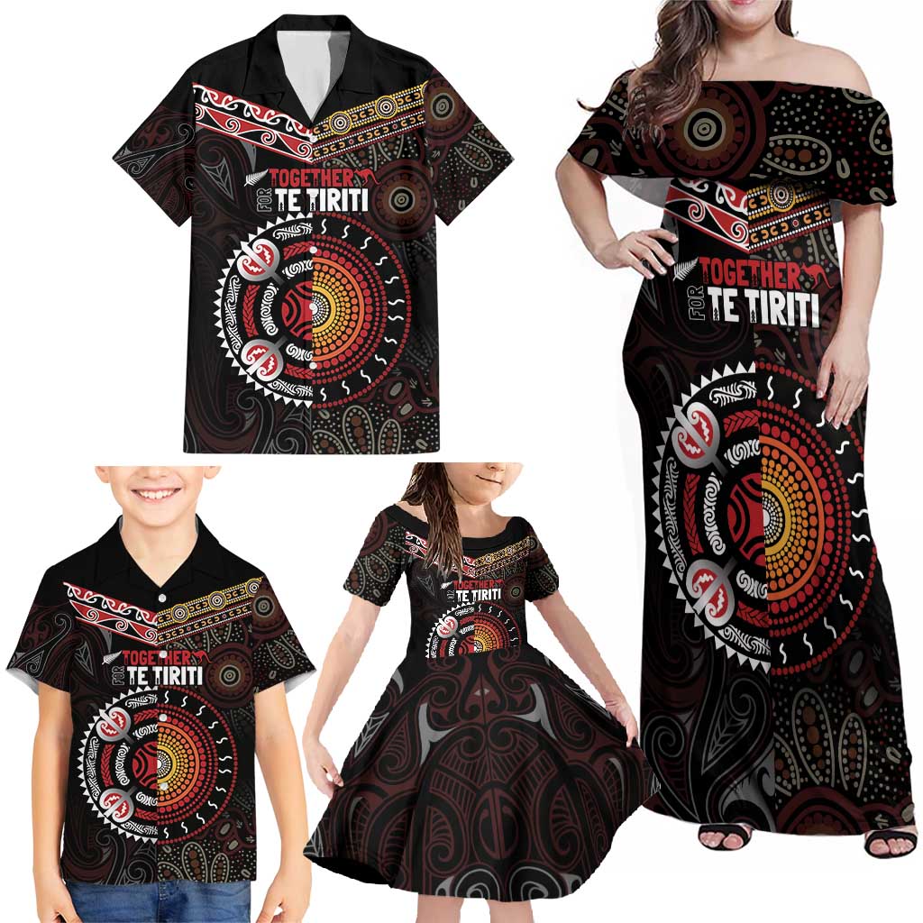 Aotearoa and Australia Indigenous Family Matching Off Shoulder Maxi Dress and Hawaiian Shirt Stand Together For Te Tiriti LT7 - Polynesian Pride