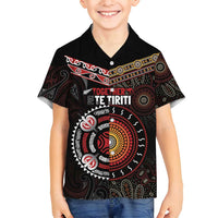 Aotearoa and Australia Indigenous Family Matching Off Shoulder Maxi Dress and Hawaiian Shirt Stand Together For Te Tiriti LT7 Son's Shirt Black - Polynesian Pride