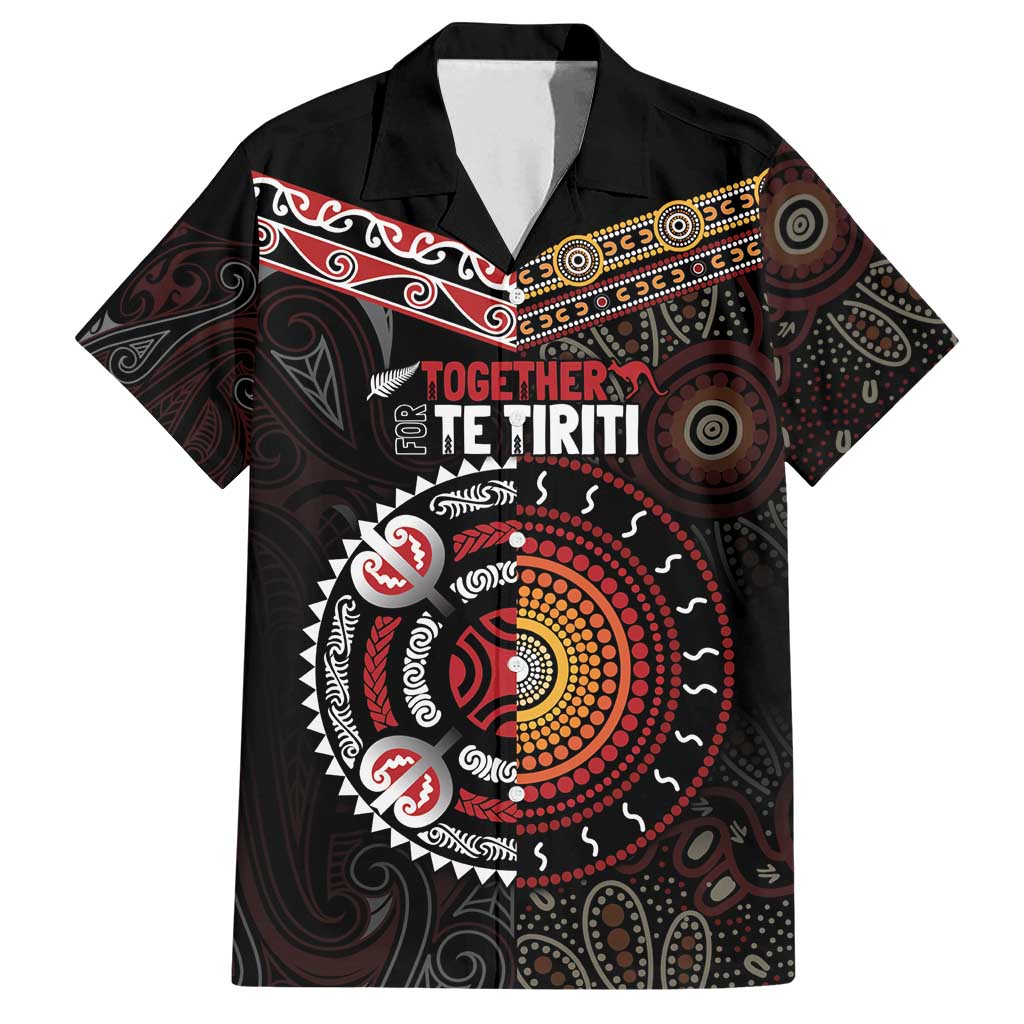 Aotearoa and Australia Indigenous Family Matching Summer Maxi Dress and Hawaiian Shirt Stand Together For Te Tiriti LT7 Dad's Shirt - Short Sleeve Black - Polynesian Pride