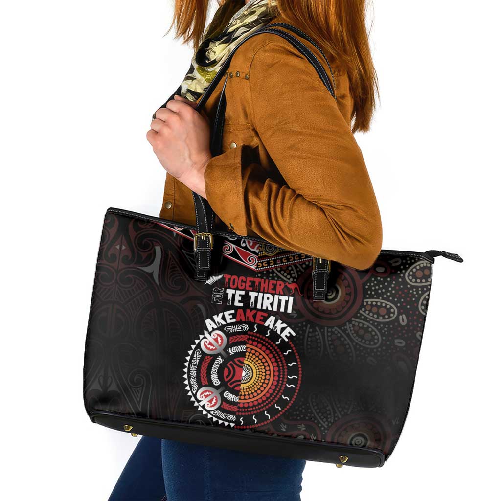 Aotearoa and Australia Indigenous Leather Tote Bag Stand Together For Te Tiriti