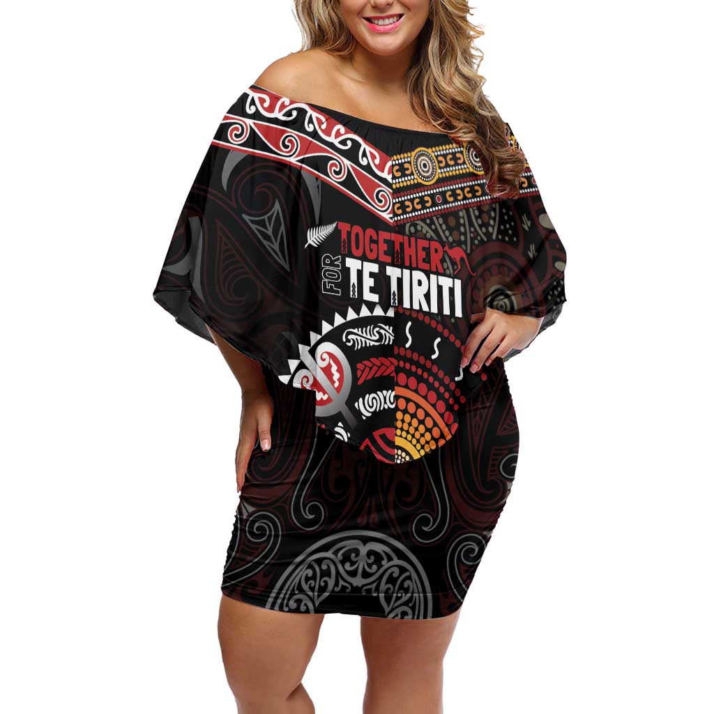 Aotearoa and Australia Indigenous Off Shoulder Short Dress Stand Together For Te Tiriti