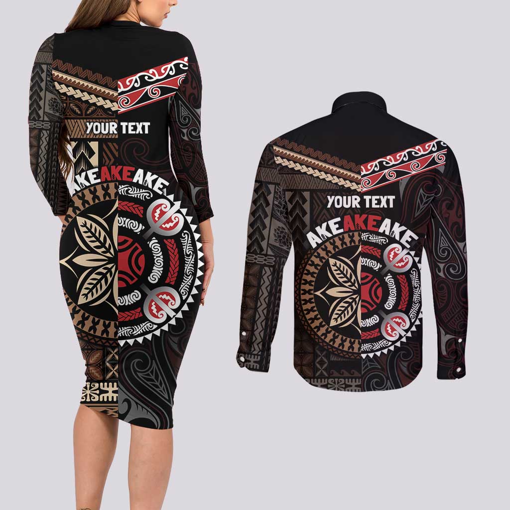 Aotearoa and Samoa Together For Te Tiriti Couples Matching Long Sleeve Bodycon Dress and Long Sleeve Button Shirt Kowhaiwhai Mix Siapo