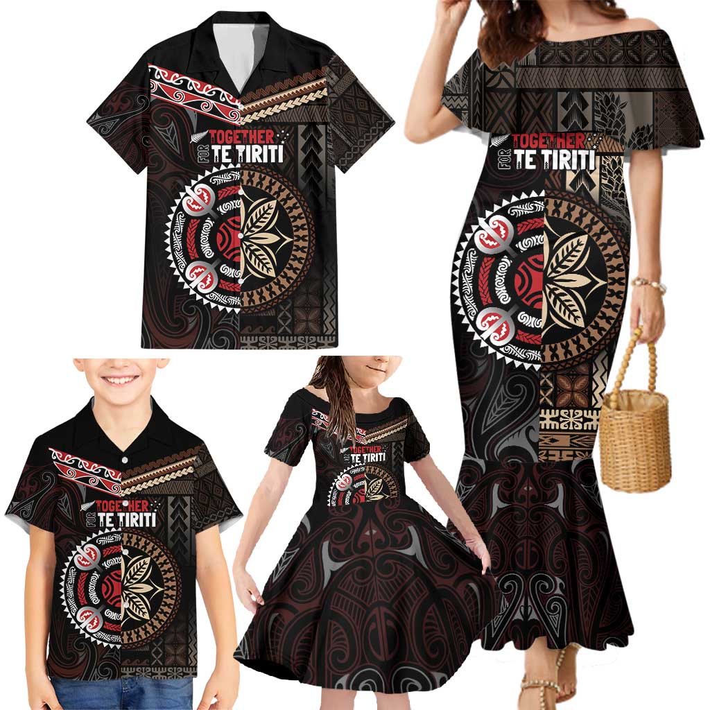 Aotearoa and Samoa Together For Te Tiriti Family Matching Mermaid Dress and Hawaiian Shirt Kowhaiwhai Mix Siapo