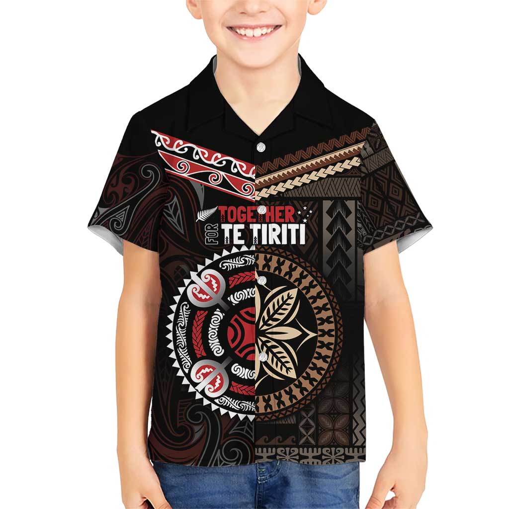 Aotearoa and Samoa Together For Te Tiriti Kid Hawaiian Shirt Kowhaiwhai Mix Siapo