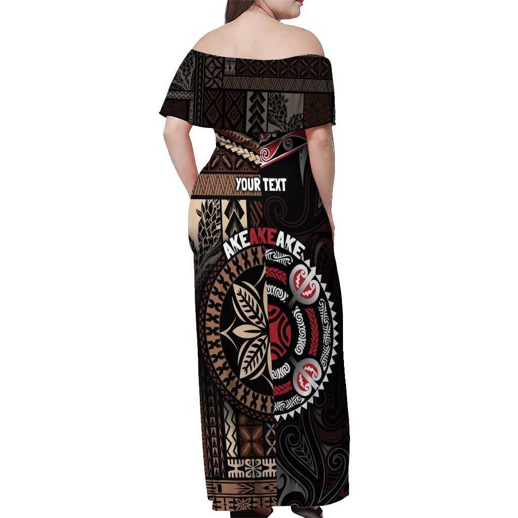 Aotearoa and Samoa Together For Te Tiriti Off Shoulder Maxi Dress Kowhaiwhai Mix Siapo