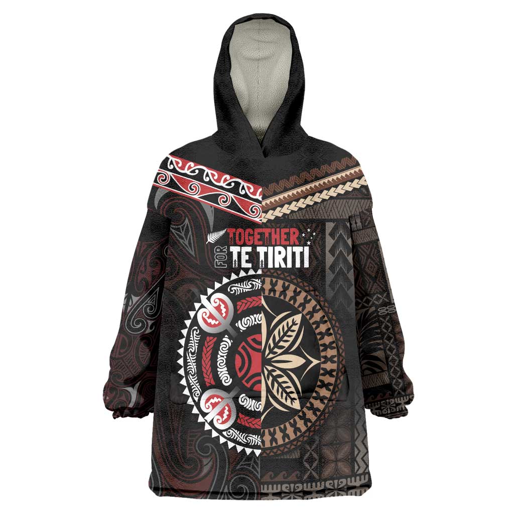 Aotearoa and Samoa Together For Te Tiriti Wearable Blanket Hoodie Kowhaiwhai Mix Siapo