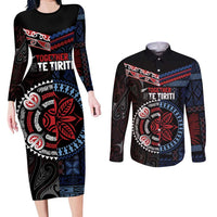 Aotearoa and Samoa Together For Te Tiriti Couples Matching Long Sleeve Bodycon Dress and Long Sleeve Button Shirt Kowhaiwhai Mix Siapo - Flag Color