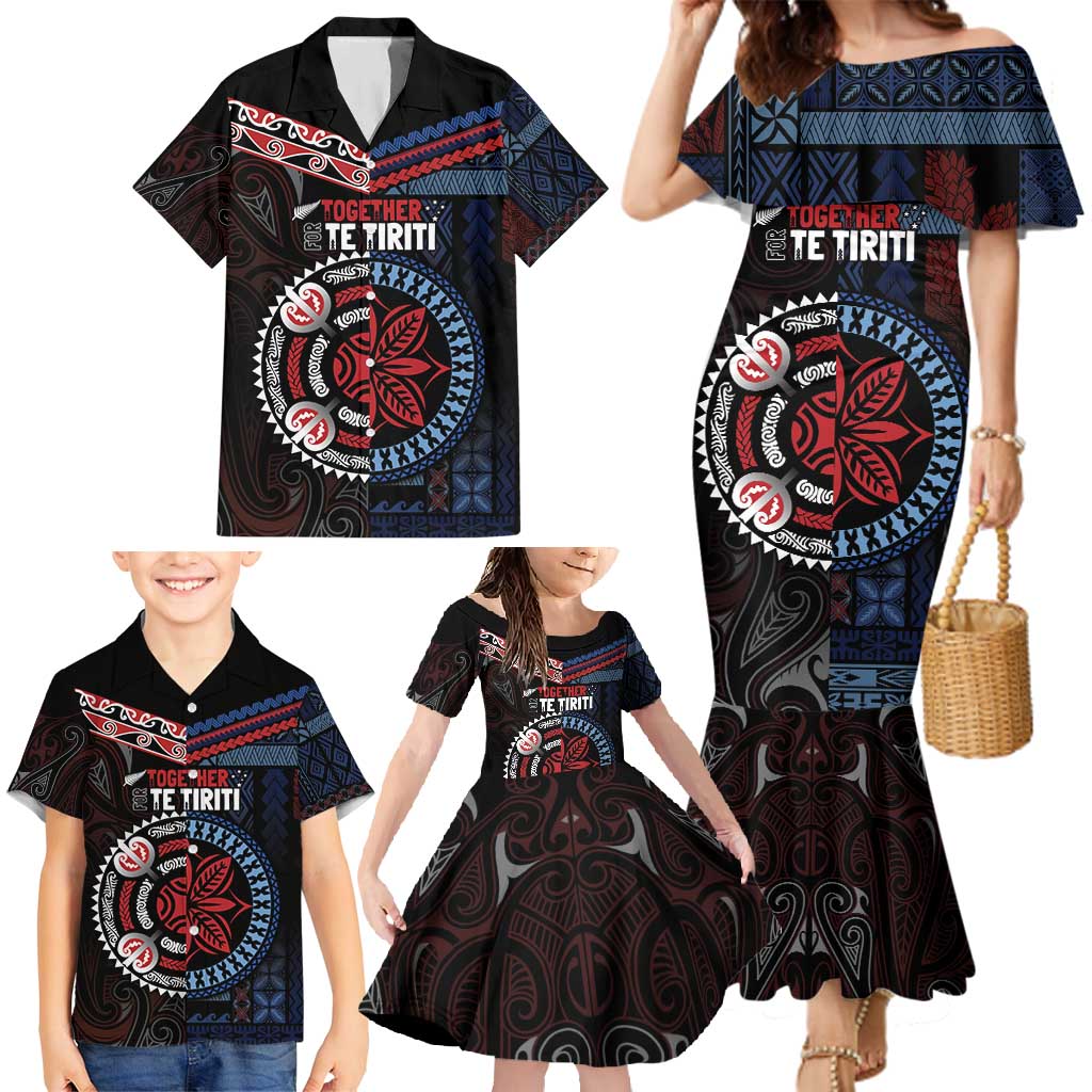 Aotearoa and Samoa Together For Te Tiriti Family Matching Mermaid Dress and Hawaiian Shirt Kowhaiwhai Mix Siapo - Flag Color