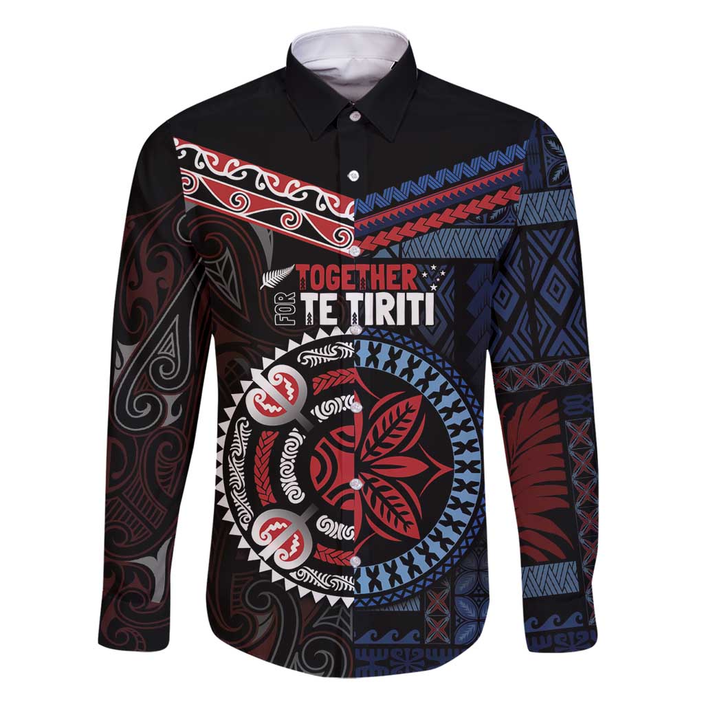 Aotearoa and Samoa Together For Te Tiriti Family Matching Off Shoulder Short Dress and Hawaiian Shirt Kowhaiwhai Mix Siapo - Flag Color