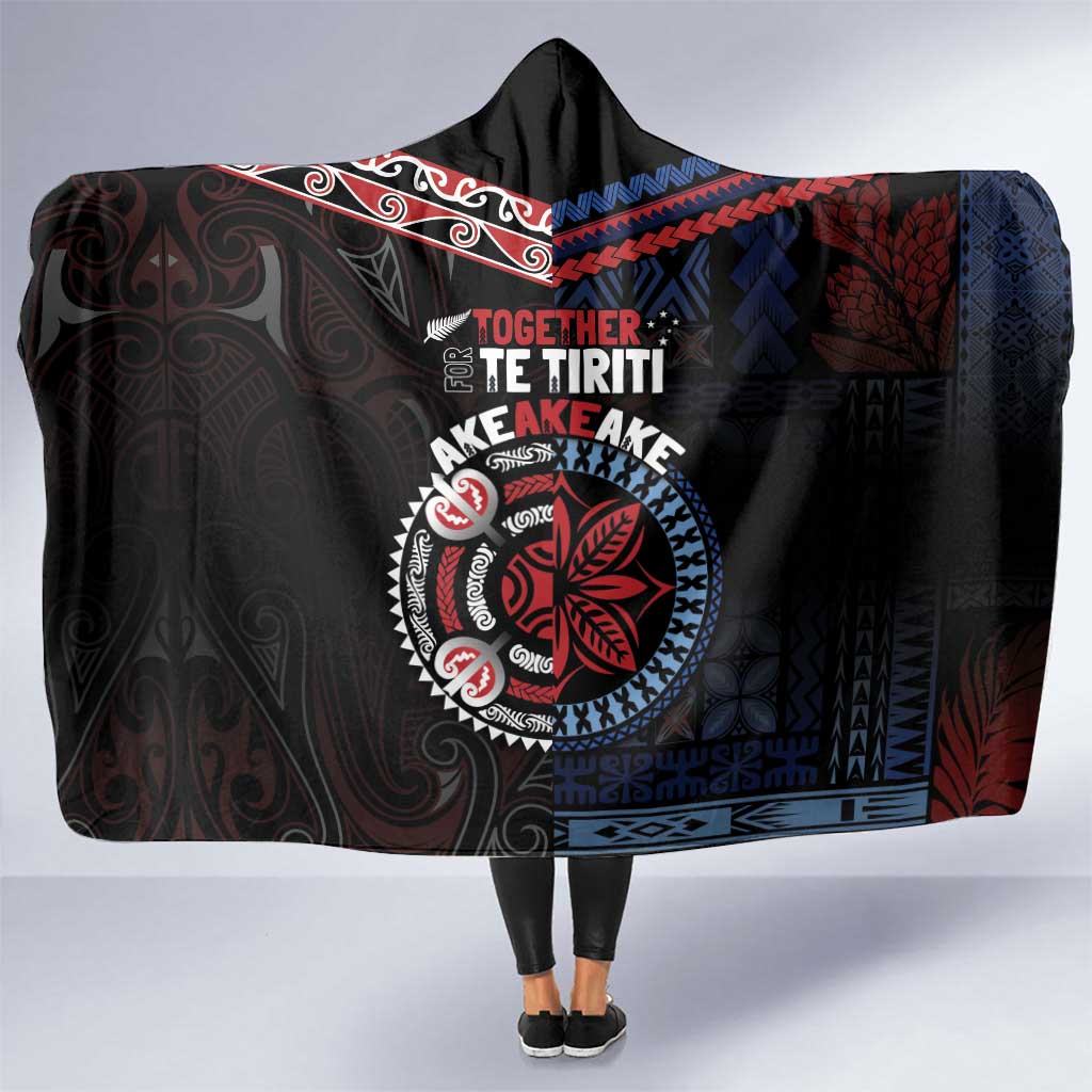 Aotearoa and Samoa Together For Te Tiriti Hooded Blanket Kowhaiwhai Mix Siapo - Flag Color