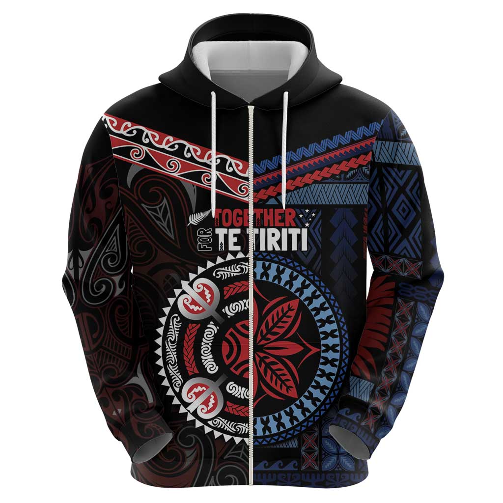 Aotearoa and Samoa Together For Te Tiriti Hoodie Kowhaiwhai Mix Siapo - Flag Color