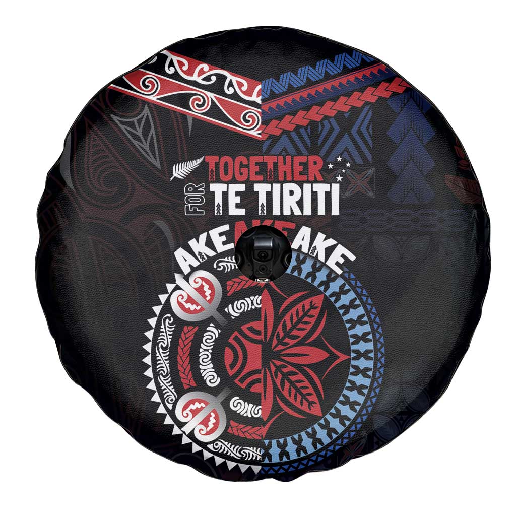 Aotearoa and Samoa Together For Te Tiriti Spare Tire Cover Kowhaiwhai Mix Siapo - Flag Color