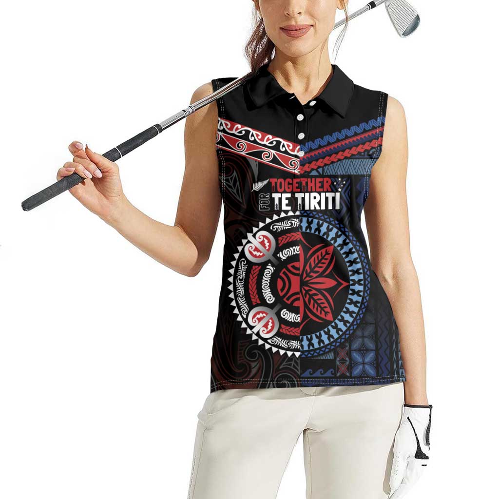Aotearoa and Samoa Together For Te Tiriti Women Sleeveless Polo Shirt Kowhaiwhai Mix Siapo - Flag Color