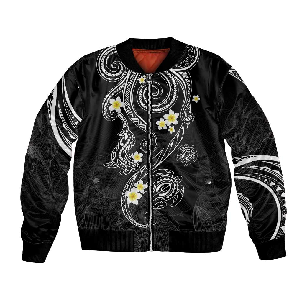 Polynesia Tribal Bomber Jacket Tentacles Plumeria LT7 Unisex Black - Polynesian Pride