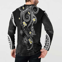 Polynesia Tribal Button Sweatshirt Tentacles Plumeria