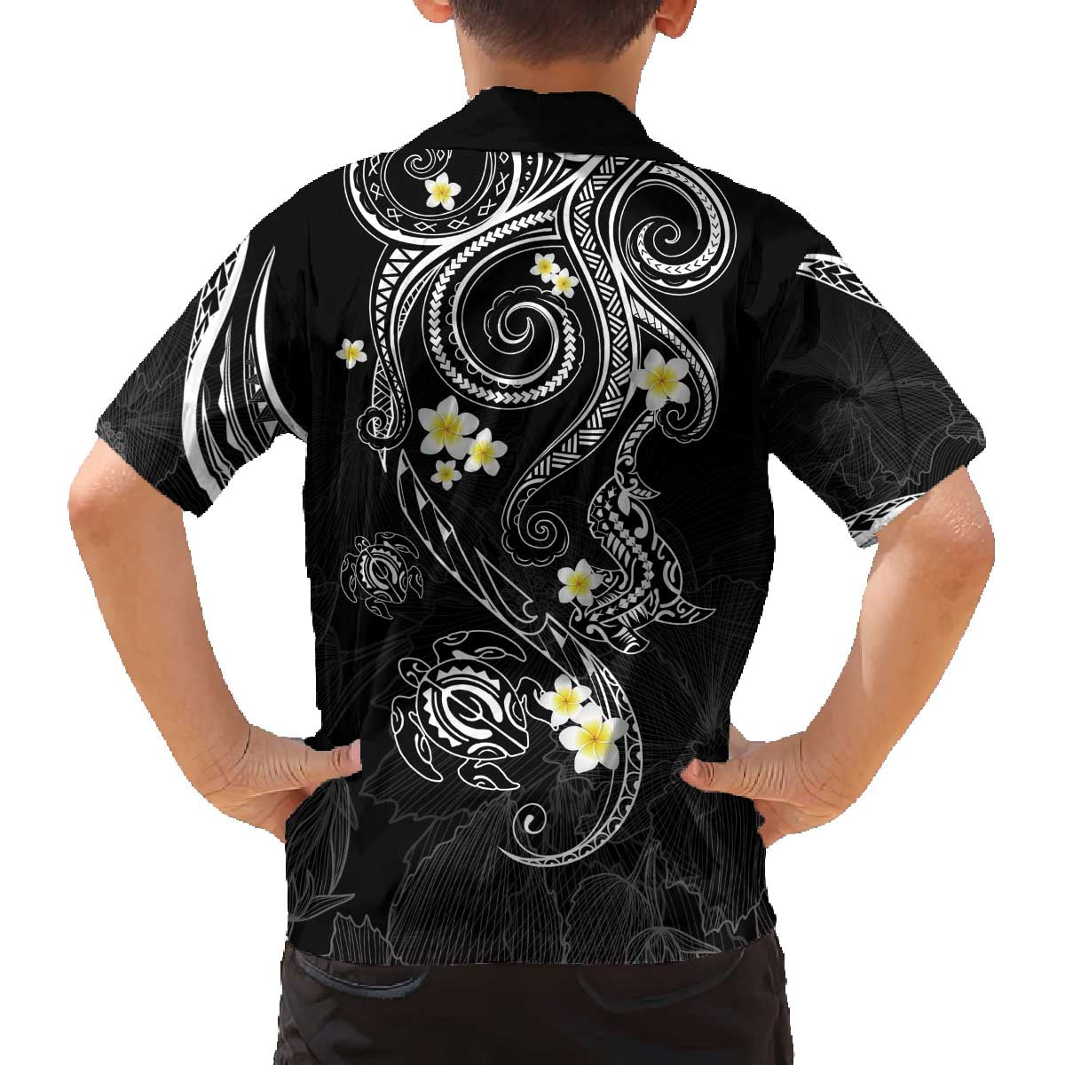 Polynesia Tribal Family Matching Off The Shoulder Long Sleeve Dress and Hawaiian Shirt Tentacles Plumeria